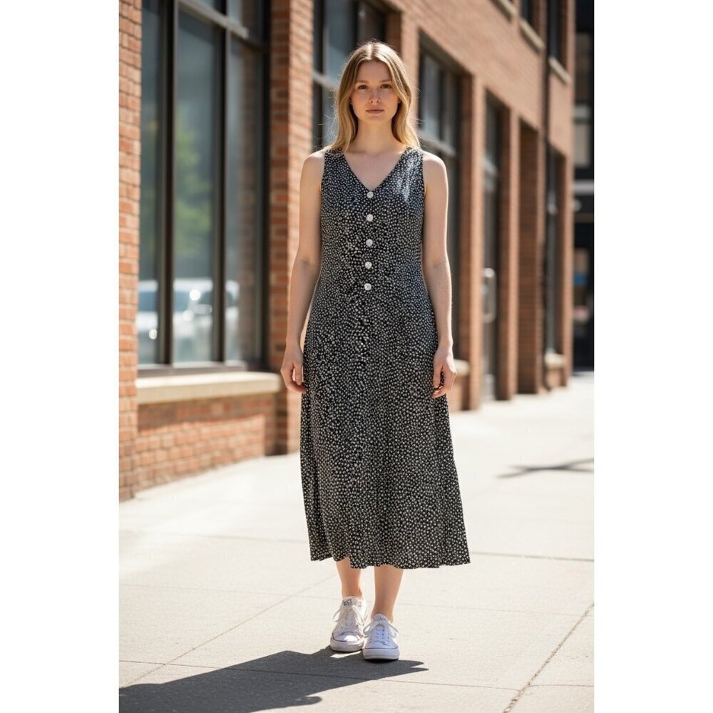 Kathie Lee Women's Navy & White Long Sleeveless Dress